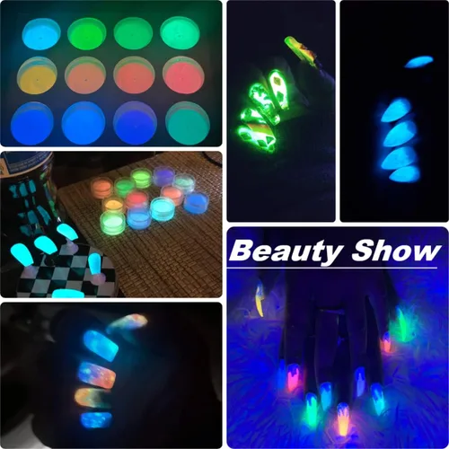Miniatura 4 de Pigmento de fluorescencia nocturna ultrafino brillo brillo polvo de uñas polvo brilla en la oscuridad polvo luminoso decoración punta belleza