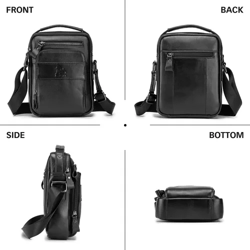 Miniatura 6 de BAIGIO Bolso de mensajero pequeño de cuero genuino para hombre, bolso de hombro para Ipad, bolso cruzado para hombre, bolso de viaje de negocios
