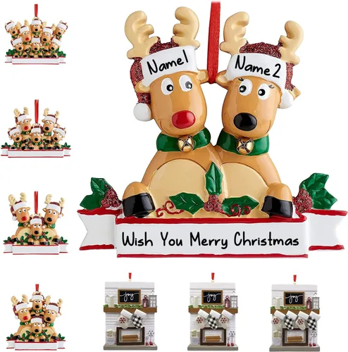 Miniatura 24 de Adornos de Navidad personalizados 2025, repisa de chimenea, familia de 2/3/4/5/6 nombres de miembros de la familia Joy para decoraciones de árbol
