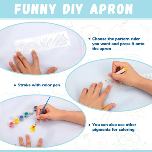 Miniatura 3 de Pllieay 52 delantales para niños, delantales blancos para niños con bolígrafo de colores y plantillas de diario para pintura, cocina, cocina