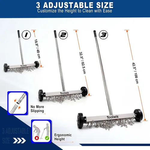 Miniatura 8 de Toolwiz Barredora magnética de 17 pulgadas, herramientas de techo para barredora de césped, herramientas de 8.8 libras con ruedas lisas para limpiar