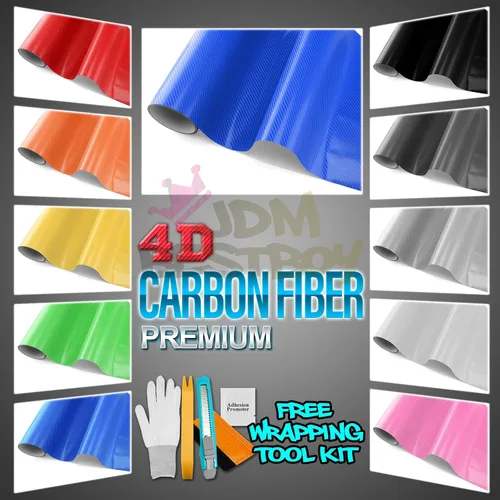 JDMBESTBOY Muestra Negra de Vinilo Brillante de Fibra de Carbono 4D para Automóvil, Lámina Adhesiva Calcomanía Sin Burbujas con Liberación de Aire -
