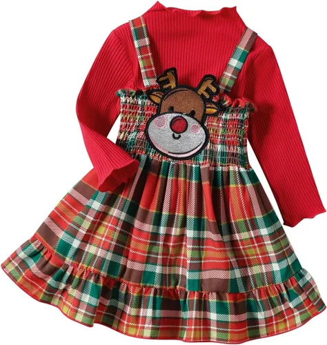 Miniatura 3 de Vestido de Navidad para niñas pequeñas, con base roja, lazo grande, a cuadros, ropa de bebé