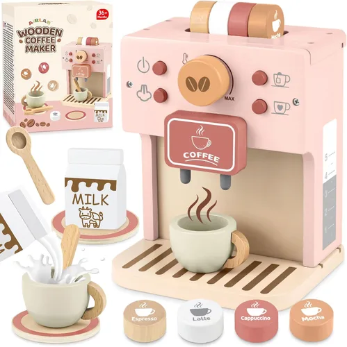 Miniatura 2 de Juguetes de café de madera, juego de simulación, platos y platos de madera para jugar, accesorios de cocina, juguetes