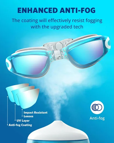 Miniatura 4 de Aegend - Gafas de natación, paquete de 2 gafas de natación sin filtraciones, para adultos, hombres, mujeres y jóvenes Plateado brillante y azul