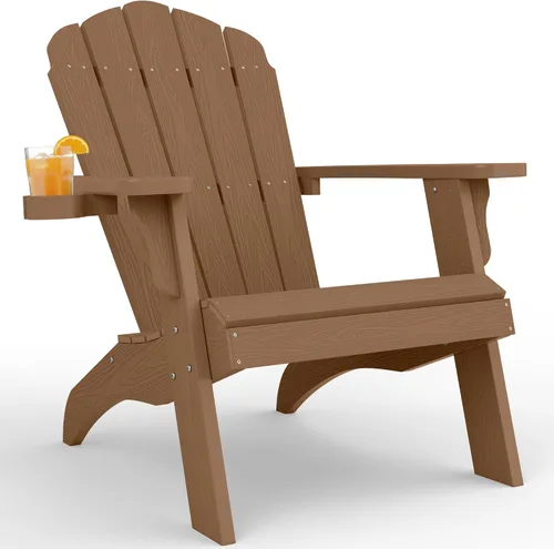 Miniatura 15 de YEFU Juego de 2 sillas Adirondack de plástico de gran tamaño con portavasos (gran doble propósito), resistentes a la intemperie, sillas de madera