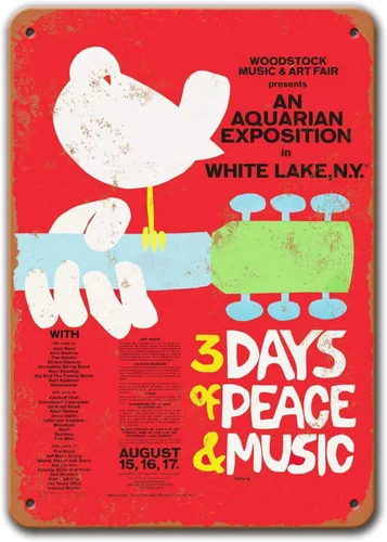 Agedsign Woodstock - Póster de metal vintage para pared, letrero de lata de Woodstock para bar, hogar, decoración de café, 8 x 12 pulgadas