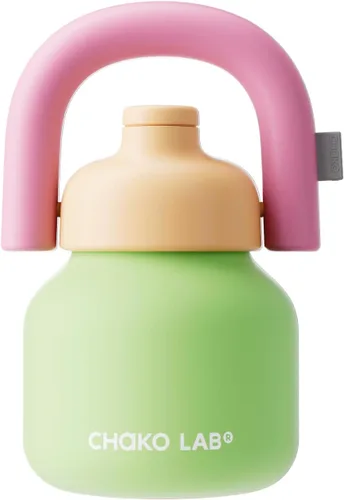 CHAKO LAB Water Bottle with Straw and Carry Handle | Wide Mouth vacuum insulated stainless steel Bottles | Reusable, leak-proof and BPA-free | verde