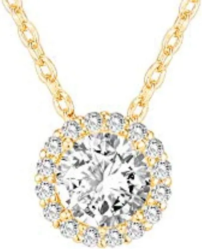 Miniatura 3 de PAVOI 14K Gold Plated Post Faux Diamond Round Solitaire Pendant Halo Necklace Gold Necklace for Women Slider Adjustable