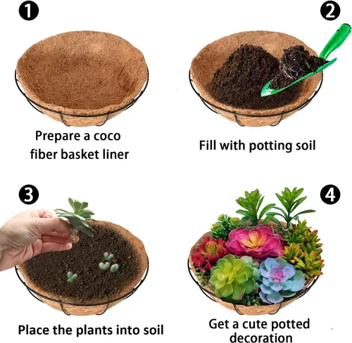Miniatura 5 de 4 forros de coco para macetas, revestimientos redondos de coco para jardineras de ventana, cesta colgante de 8/10/12/14/16 pulgadas, tapete grueso