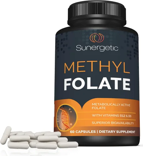 Miniatura 6 de Sunergetic Suplemento de folato de metilo prémium – con vitamina B12 metilada y vitamina B6 – Folato metabólicamente activo como magnafolato