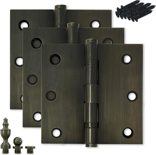 Miniatura 31 de Bisagra de puerta de latón macizo, rodamiento de bolas pulido de 3.5 x 3.5 pulgadas con puntas decorativas de rosca incluidas, juego de 2 bisagras