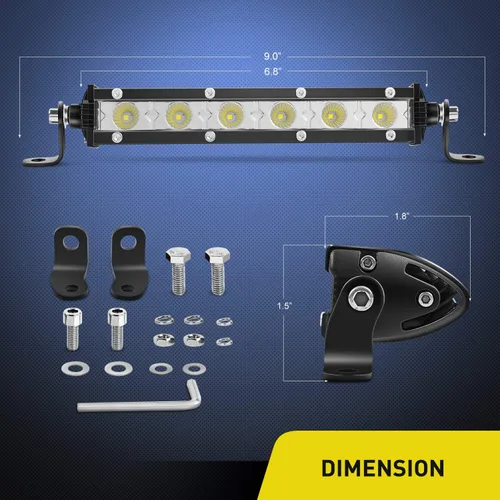 Miniatura 2 de Nilight 2 piezas de 7 pulgadas y 18 W ultra delgado de una sola fila LED de inundación barra de luz antiniebla, luz de trabajo para todoterreno