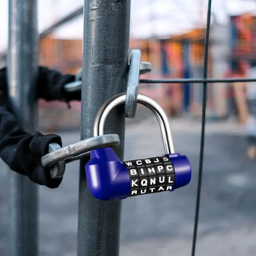 Miniatura 6 de Qunclay Candado de seguridad con cerradura de combinación de 5 letras para gimnasio, color negro y azul, candado de seguridad para escuela