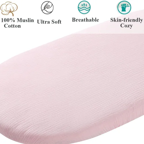 Miniatura 3 de Sábana de moisés de muselina compatible con UPPAbaby moisés, paquete de 2 sábanas de algodón elegantes y bohemias para moisés bebé, gris y rosa