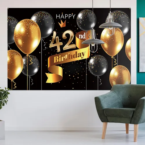 Miniatura 9 de Cartel de fondo de feliz cumpleaños 15 – Suministros de decoración de fiesta de cumpleaños 15 para niños – Oro negro 3.9 x 5.9 pies