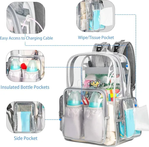 Miniatura 2 de Mochila para pañales, mochila grande de viaje, multifuncional, impermeable, cambiador de pañales para papá, mamá, Austere Gris, Mochila para pañales