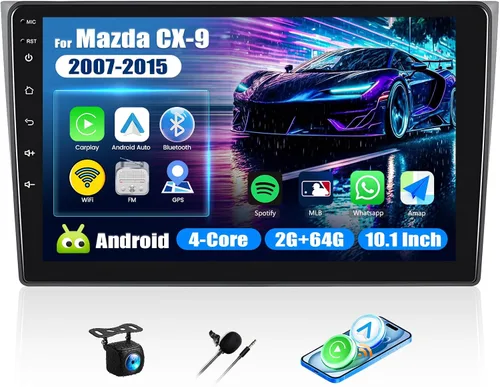 [2+64G] Android 15 Estéreo de coche para Mazda CX-9 2007-2015 con CarPlay inalámbrico y Android Auto, pantalla táctil IPS de 10.1 pulgadas,