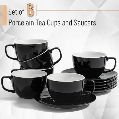Miniatura 2 de BTaT Tazas de té y platillos de porcelana - 6 onzas, negro, juego de 6, adultos
