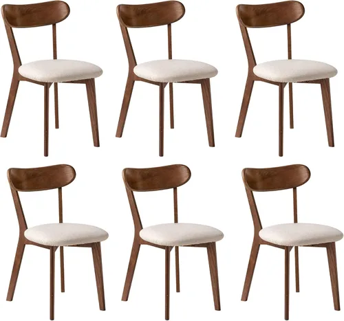 Miniatura 10 de Sillas de comedor de roble macizo 100%, silla de comedor moderna de mediados de siglo con respaldo curvo, sillas de comedor tapizadas en tela