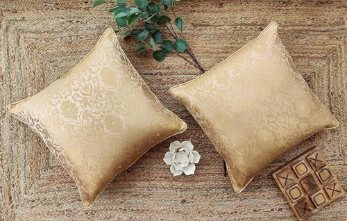 Miniatura 2 de AVKA Studio Fundas de almohada de damasco – Paquete de 2 almohadas decorativas de brocado de seda sintética – Beige dorado 20 x 20 pulgadas – Funda