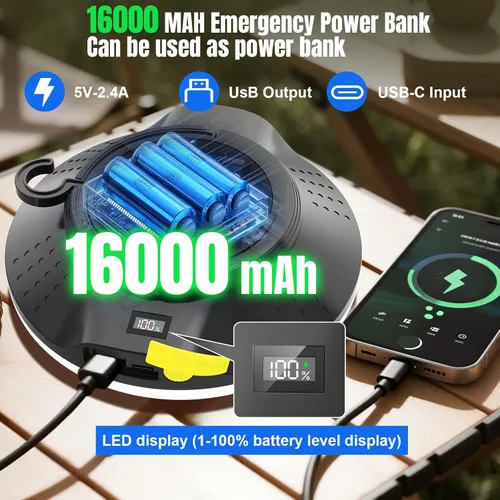 Miniatura 4 de Linterna LED solar portátil de 16000 mAh, 26000 lm, luz recargable de 150 W con imán, linterna, luces impermeables IPX66 para tienda de campaña