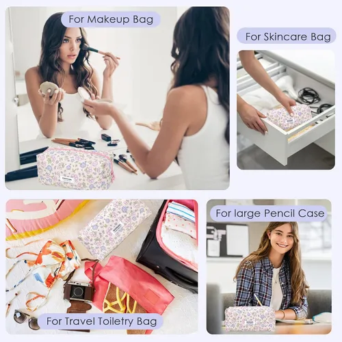 Miniatura 8 de SINOKAME Coquette - Bolsa de maquillaje para mujer, bolsa de cosméticos hecha a mano, de algodón, reutilizable, bolsa organizadora de artículos