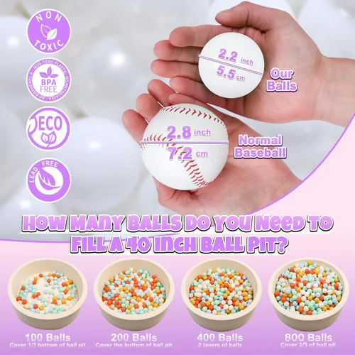 Miniatura 2 de GOGOSO Pelotas para niños pequeños, bolas de plástico para corralito de pelota, piscina, juego de bebé, pastel, sin BPA, no tóxico, juego pastel, a