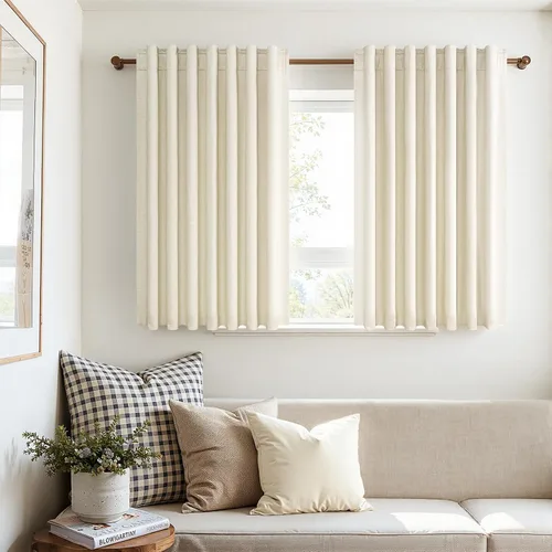 Miniatura 28 de Topfinel Cortinas opacas, blanco beige, 2 paneles, ventanas pequeñas, textura, mezcla de lino, bohemia, abedul, rural, gancho, bolsillo trasero