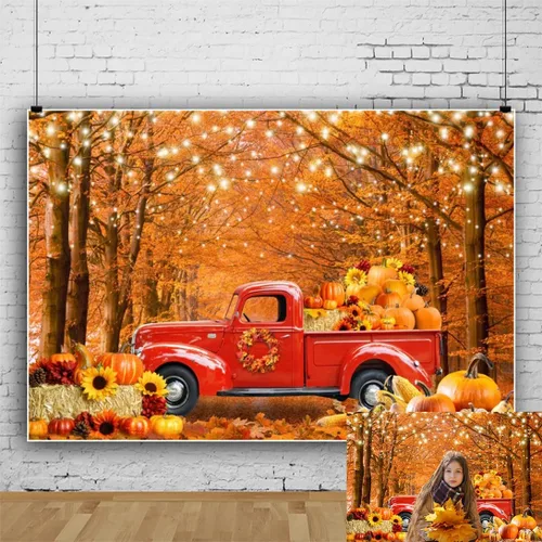 Miniatura 16 de Telón de fondo de paisaje de bosque otoñal para fotografía, paisaje de otoño, hojas de día de Acción de Gracias, calabaza, girasol, fondo