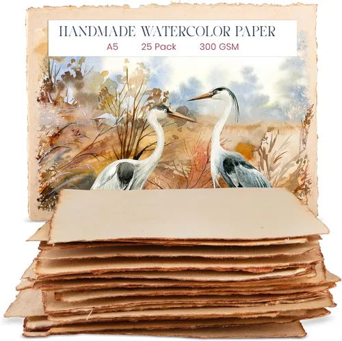Miniatura 2 de Wanderings 300 g/m² Papel de acuarela grueso hecho a mano, A5 5.8"x8.3" Papel vintage hecho a mano con borde engarzado – Papel antiguo prensado