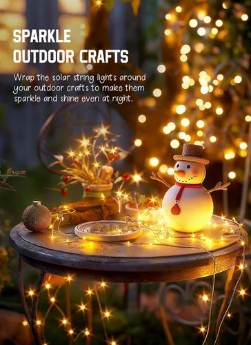 Miniatura 6 de Guirnalda de luces solares impermeables para exteriores, 2 paquetes en total de 132 pies, 400 luces LED solares con 8 modos, luces solares Blanco