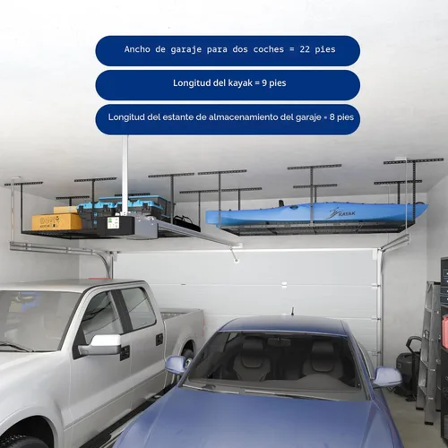 Miniatura 5 de FLEXIMOUNTS Estante de almacenamiento aéreo para garaje de 4x8, sistema de organización ajustable, estantes de techo de metal de alta resistencia