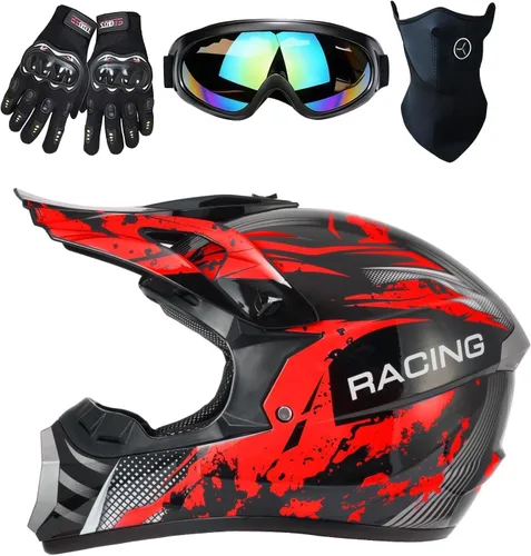 Miniatura 14 de Casco para niños y jóvenes para bicicleta de tierra, motocross, todoterreno, motocicleta, ATV, UTV, bicicleta de calle, Combo de guantes, gafas