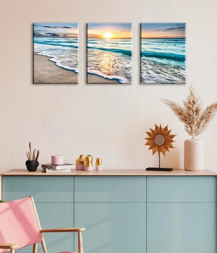 Miniatura 5 de 3 piezas de decoración del océano, decoración moderna de playa para baño, arte de pared para sala de estar, decoración de playa para el hogar