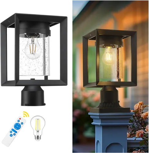 Miniatura 8 de Emliviar Luces de Poste Accesorio para Exteriores, Farol de Poste de 1 Luz, Acabado Negro, Vidrio Granulado, 2083P BK