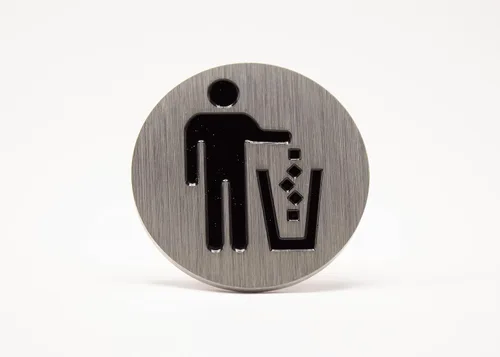 Miniatura 14 de Logotipo de basura, emblema, medallón, cocina, oficina, parte delantera del gabinete, 1.5 pulgadas, acero inoxidable, latón, negro mate, cantidad 1
