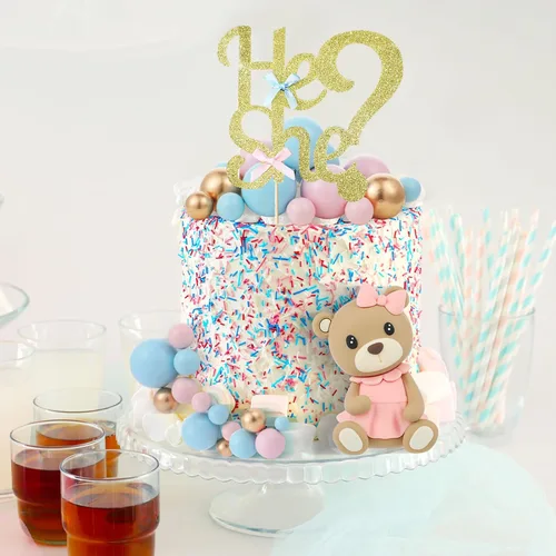 Miniatura 7 de Gerrii Juego de 19 piezas de decoración para tartas de revelación de género, incluye decoración para tartas He or She de varios tamaños, púas