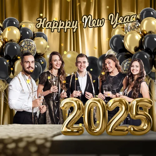 Miniatura 5 de Globos negros y dorados, 60 unidades de 12 pulgadas, globos de confeti negros metálicos dorados para decoraciones de graduación, aniversario 2025