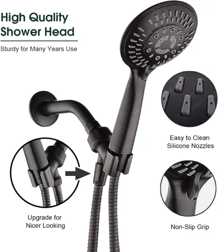 Miniatura 3 de BRIGHT SHOWERS Juego de cabezal de ducha de mano con 9 ajustes de pulverización con válvula de control de flujo de agua, bronce aceitado