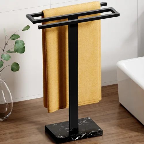 KES Soporte para toallas de mano, toallero de encimera con base de mármol negro, soporte para toallas de mano en forma de S, independiente para Todo