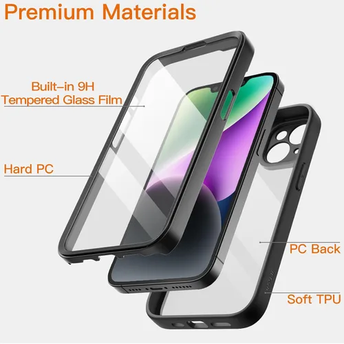 Miniatura 3 de JETech Funda para iPhone 14 de 6.1 pulgadas con protector de pantalla de vidrio templado integrado, protección completa de la cámara, a prueba