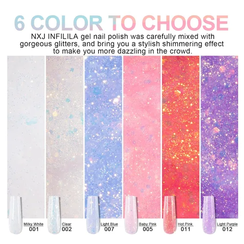 Miniatura 4 de NXJ INFILILA Gel de uñas de polietileno con purpurina, colores azul bebé, extensión de gel de poliéster para mejorar las uñas, engrosamiento
