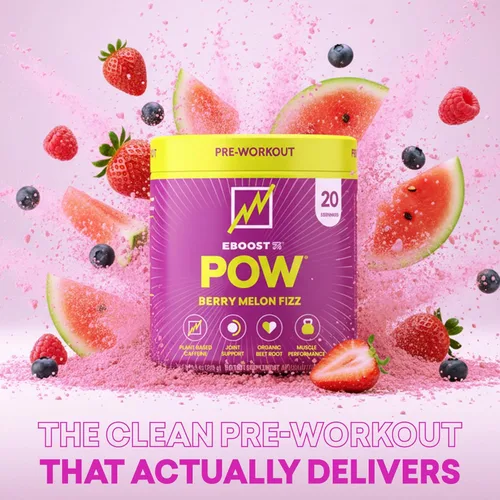 Miniatura 5 de EBOOST POW Natural - Polvo de preentrenamiento – 20 porciones – Berry Melon Fizz – Suplemento preentrenamiento para rendimiento, apoyo de movilidad