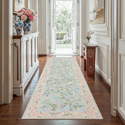 Miniatura 12 de Jinchan Alfombra Floral de Pasillo, 2x5, Alfombras Antideslizantes Lavables a Máquina, Alfombra Suave de Pelo Bajo para Pasillo, Resistente a