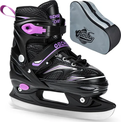 Patines de hielo ajustables OBENSKY para niños, niños y niñas con bolsa para patines, 4 tallas ajustables, patines de hielo para niños para