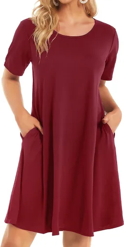 Miniatura 16 de Vestidos de verano para mujer, informales, holgados, estilo camiseta, florales, de manga corta, con vuelo y bolsillos, para la playa