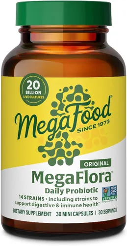 Miniatura 10 de MegaFood MegaFlora Probiótico - Probióticos para la salud digestiva de las mujeres - Suplemento de apoyo inmunológico - 20 mil millones de UFC - 14