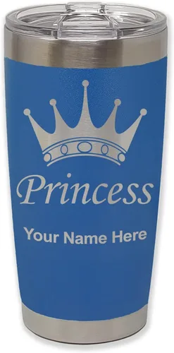 Miniatura 28 de LaserGram Vaso aislado al vacío de 20 onzas, corona de princesa, grabado personalizado incluido (negro)
