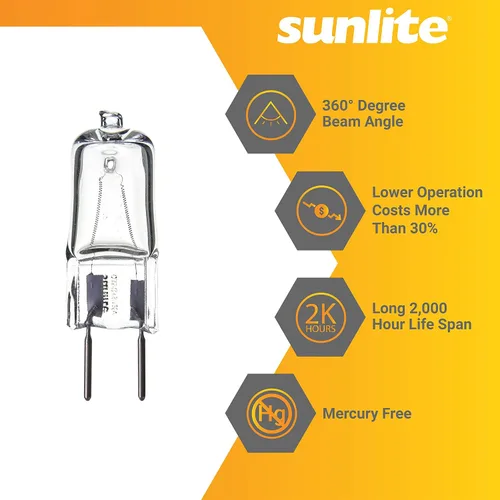 Miniatura 3 de Sunlite Q35/GY8/120V Bombilla halógena T3.5 de 35 vatios de un solo extremo, 300 lúmenes, 120 voltios, base GY8 (bi-pin), transparente, vida útil